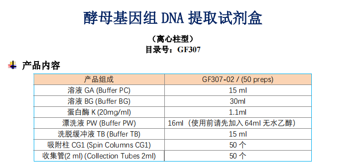 酵母基因組DNA提取試劑盒